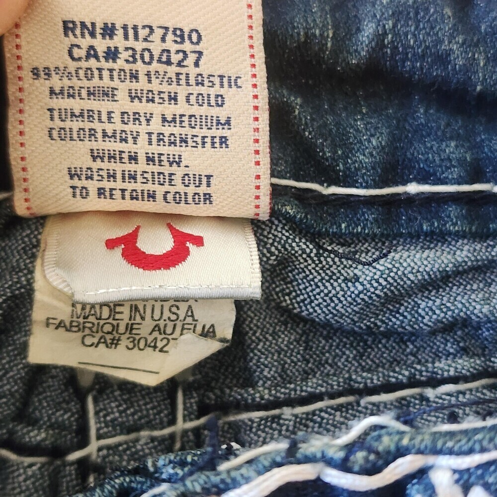 True Religion Jeans Womens 30 Blue Low Rise Flare Distressed USA Stretch Denim - Picture 10 of 16